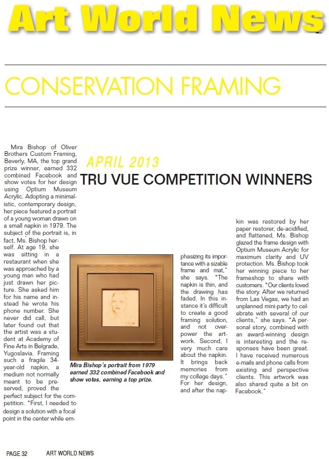 Art World News, Mira Bishop the top prize winner, conservation framing design