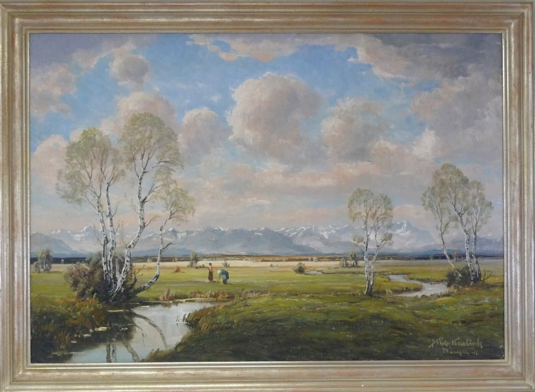 German Alps, oil on canvas framed with white gold frame, landscape