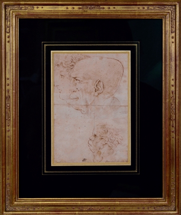 Leonardo Da Vinci, original drawing framed with Renaissance gilded period reproduction frame, French mat, Museum Glass 