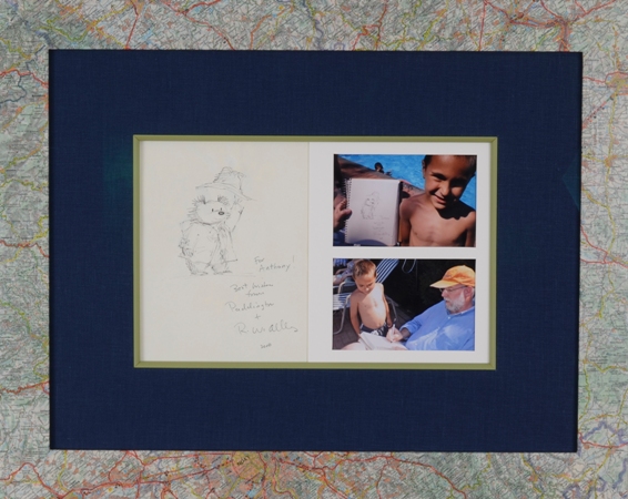 Paddington Bear is in a custom frame with map of France