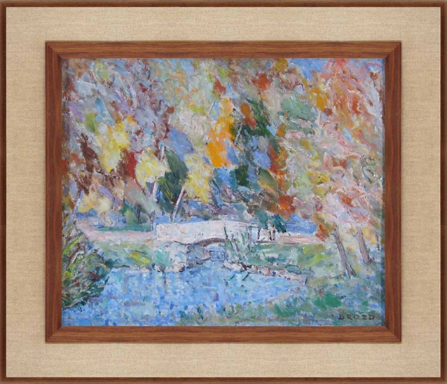 Warsaw Park  by Marek Drozd, oil on canvas, after, landscape painting framed