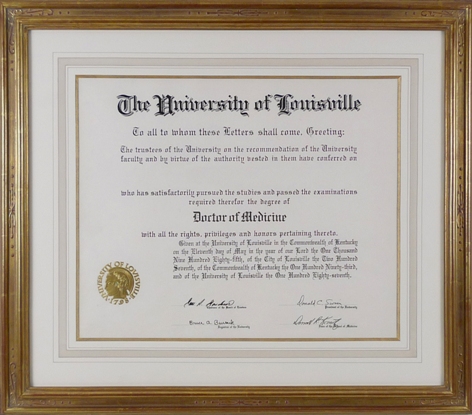 re framing diploma, custom gilded picture frame with french mat